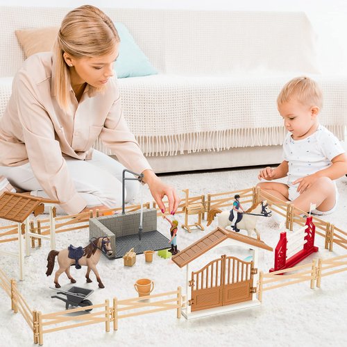 Peagprav Horse Stable Figurine Playset Horse Club with Rider Horses Toy Figures Animal Toys Set for Boys and Girls Gifts for Girls and Boys 3 4 5 6 7 8 Years up