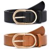VONMELLI 2 Pack Women's Leather Belts for Jeans Pants Fashion Gold Buckle Ladies Dress Belt Black Brown M