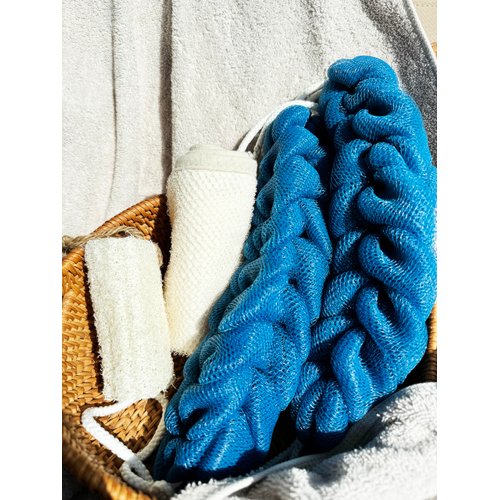 Long Stretch Back Sponge with Rope Handles Back Scrubber Bath Shower Mesh Sponge Exfoliating Body Scrub Stretch Braided Loofah for Men and Women(2-Pack,Blue)