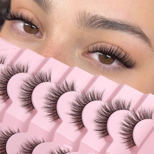 Onlyall Natural Lashes Wispy Lashes Natural Look False Eyelashes Natural Flared Eyelashes False Eye Lashes Soft Fluffy Lashes 7 Pairs D-K06
