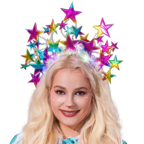 Nicute Light Up Headband LED Stars Halo Hair Hoop Sparkly Headbands Holiday Party Hair Band for Women and Girls (Rainbow)