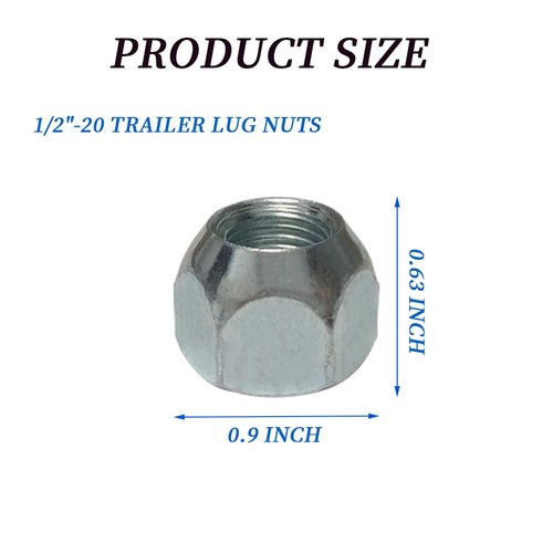 10Pcs Boat Trailer Lug Nuts 1/2-20 Inch, 509 Tire Lugs Wheel Nuts Trailer Wheel Lugs 1/2 20 Open End Lug Nuts for RV Truck Trailer Tire Wheel