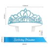 CAVETEE Birthday Princess Crowns for Women Birthday Princess Sash and Tiara for Girl Women Birthday Party Decorations for Girl Gifts Set Birthday Sash and Crown for Women (Blue)