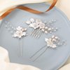 Easedaily 3 Piece Flower Wedding Hair Pins Silver Leaf Bridal Hair Clips Headpiece Vintage Rhinestone Hair Comb Hair Accessories for Women and Bride
