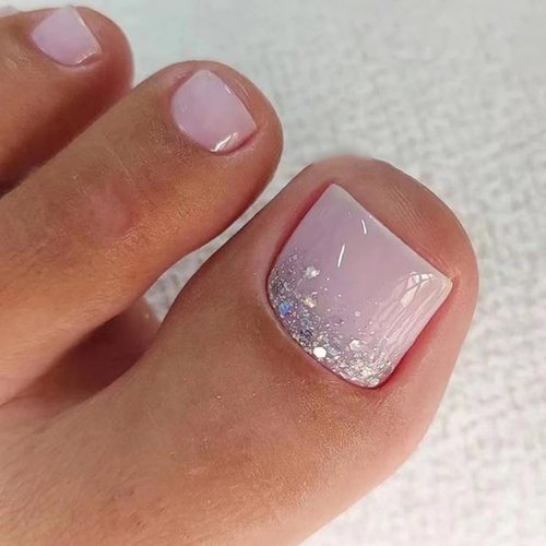 24Pcs Solid Color Fake Toenails Short Square Press on Toenails Summer Nail Tip Glue on Toenails for Women Light and Flash Powder Designs Acrylic Toenails Short Press on Toenails for Women Manicure
