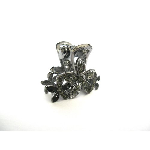 Generic Small mini silver metal gray blue three flower crystal hair claw bridal clip
