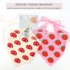 2Pcs Handmade Crochet Bandana Head Kerchief Hair Scarf Knitted Scarves Tie Bcak Floral Head wrap for Women Girls Floral Crochet Hair Bandana Strawberry Mushroom (pink+beige)