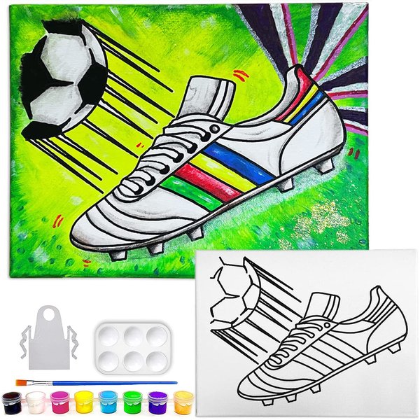 8x10 Canvas Painting Kit | Copa Del Mundo Retro Theme | Pre Drawn Stretched Canvas Kit | Retro Artwork | Kids and Adult Sip and Paint Party Favor | Therapeutic Painting Kit