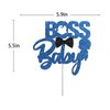 Baby Boy Cake Topper for Boy Birthday, Gender Reveal Welcome Baby Boy Cake Decoration, Baby Shower Birthday Party Supplies Boss Boy - Blue Black Glitter