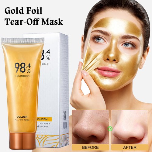 Gold Peel Off Mask, 98.4% Gold Facial Mask, 24K Golden Peel Off Mask Blackhead Remover Mask,Gold Face Mask for Moisturizing Deep Cleansing,Reduces Fine Lines and Cleans Pores Gold Exfoliating Mask
