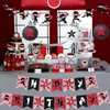 Fangleland Ninja Birthday Party Decoration Red and Black Warrior Themed Party Supplies for Boys with Ninja Happy Birthday Banner Cake Topper Sticker and Paper Lanterns