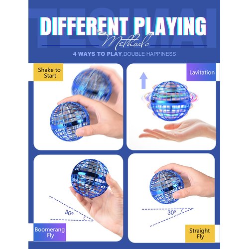 BEAUTE ELITE Galaxy Ball 2024 Upgraded, 2Pack Hand-Controlled Flying Orb Ball Toy, Boomerang Ball Fly Fidget Spinner for Kids, Cosmic Globe 360°Rotating Spinning Hover Ball Indoor Outdoor Spinner Blue
