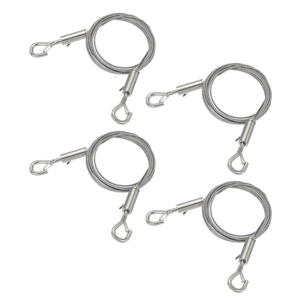 MECCANIXITY 200 x 1.5mm Adjustable Hanging Wires Kit, Heavy Duty Stainless Steel Wire Rope with Double Hooks for Picture Photo Light LED Screen Curtain Billboards DIY Mounting Clamp Pack of 4