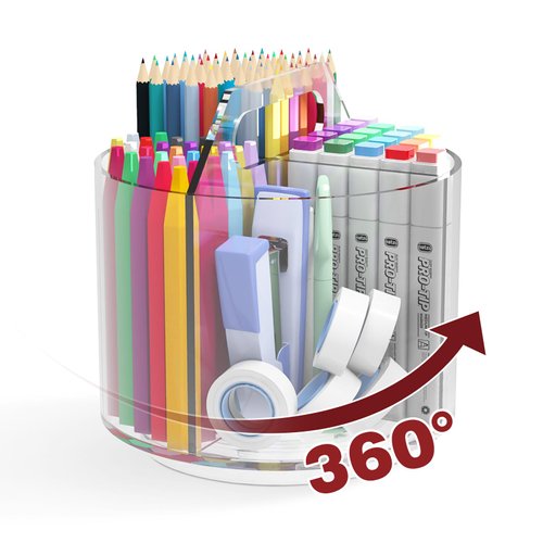 Absonic Pencil Holder for Kids, 360 Rotating Pen Holder for Desk Organizer and Storage, 4 Compartments Art Supply Marker Organizer, Acrylic Kids Desk Organizer for School Lazy Susan Organizer