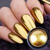 Holographic Mirror Gold Nail Chrome Powder Effect Metallic Dust Sequins UV Gel Gold Chrome Nail Powder Pigment for Nail Art Decoration, Gold Chrome Powder for Nails