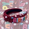 Exacoo Happy Birthday Headbands for Women Girls Red Headband Knont Hair Bands for Birthday Decorations Wide Headband Rhinestone Pearl Hair Accessories Princess Halloween Birthday Party Decorations