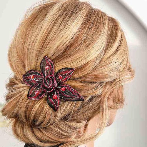 Casdre Black Flower Hair Clip Red Rhinestone Bridal Hair Piece Hair Barrette Leaf Evening Party Vintage Hair Accessories for Women and Girls