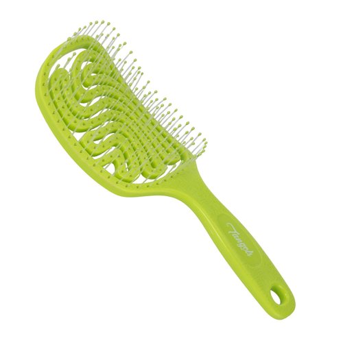Tangols Gentle Detangler Hair Brush-100% Eco-Friendly Double Curved Straw Hair Brush w/Ultra-Soft Anti Knot Nylon Bristles for Adults,Kids All Hair Types(Green)
