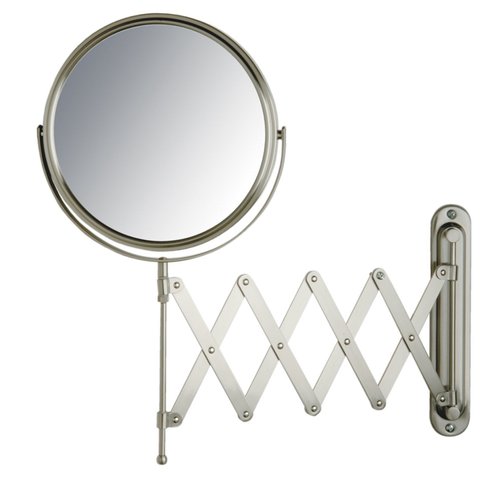 JERDON Two-Sided Wall-Mounted Makeup Mirror - Makeup Mirror with 7X Magnification & Extendable Arm - 8-inch Diameter Mirror with Nickel Finish Wall Mount - Model JP2027N