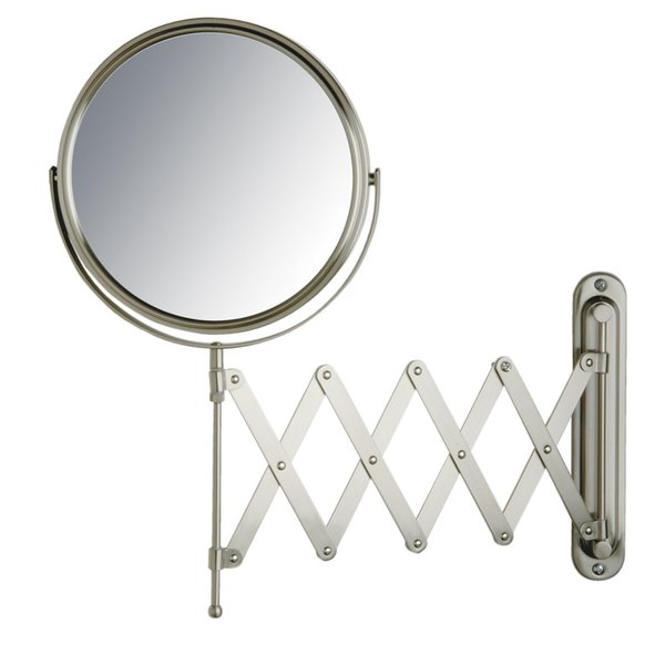 JERDON Two-Sided Wall-Mounted Makeup Mirror - Makeup Mirror with 7X Magnification & Extendable Arm - 8-inch Diameter Mirror with Nickel Finish Wall Mount - Model JP2027N
