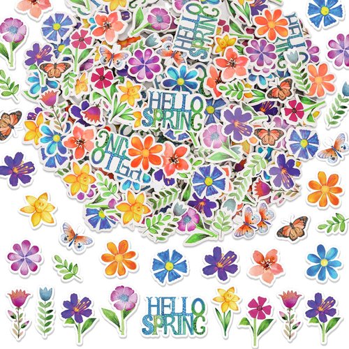 JarThenaAMCS 320Pcs Flower Foam Sticker Hello Spring Flower Butterfly Foam Decals Mixed Watercolor Self-Adhesive Stickers for DIY Art Craft Scrapbook Journal Decor Party Supplies