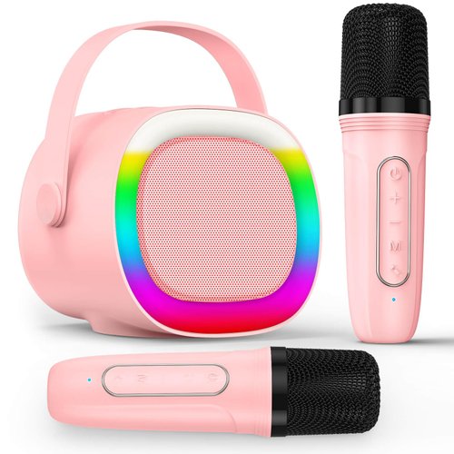 LENRUE Karaoke Machine for Kids with Wireless Microphone, 4 Magic Voices, Colorful Light, Karaoke for Girls Boys, Best Birthday Gifts for Kids 4, 5, 6, 7, 8, 9, 10, 11, 12+ (2 MIC)