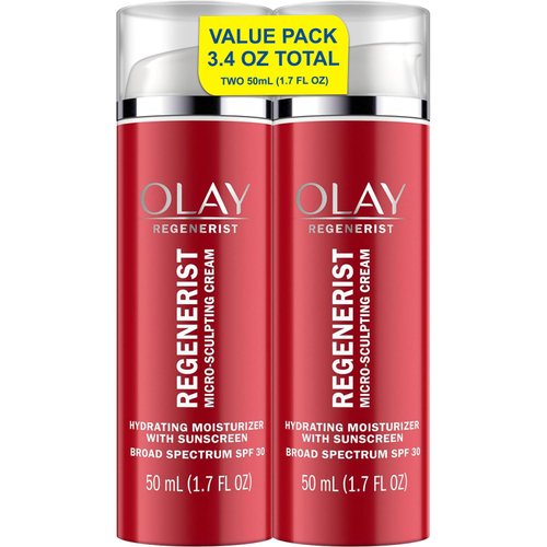 Olay Face Moisturizer Regenerist Microsculpting Cream With SPF 30 Sunscreen for Advanced Anti-Aging, 1.7 Fluid Ounce (Pack of 2)
