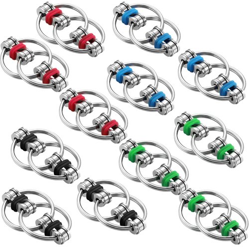 Gejoy 12 Pcs Bike Chain Fidget Toy Fidgets Toys Set Flippy Roller Chain Toy Sensory Toy Handheld Ring for Adults and Teenagers in Learning Help Anxiety Relief for ADHD(4 Colors)