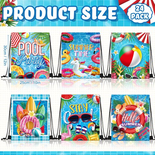 Kacctyen Pool Beach Drawstring Bags Summer Drawstring Backpack Beach Ball String Birthday Bag Pool Party Decoration(24 Pcs)