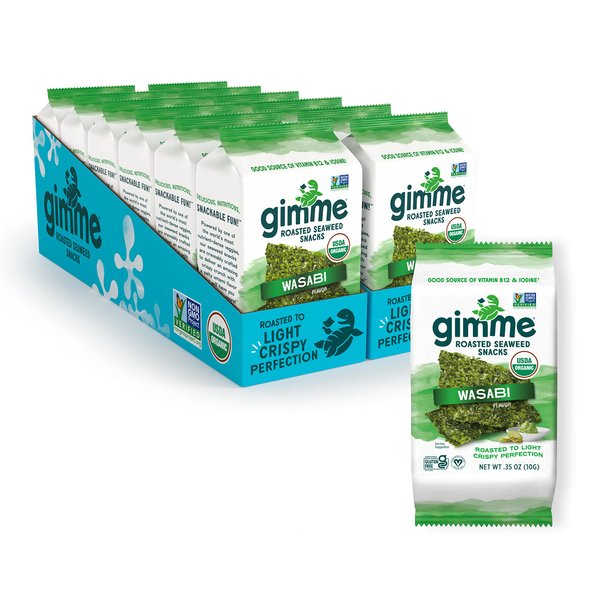 Gimme Seaweed - Wasabi - 12 Count Sharing Size - Organic Roasted Seaweed Sheets - Keto, Vegan, Gluten Free - Great Source of Iodine & Omega 3’s - Healthy On-The-Go Snack for Kids & Adults