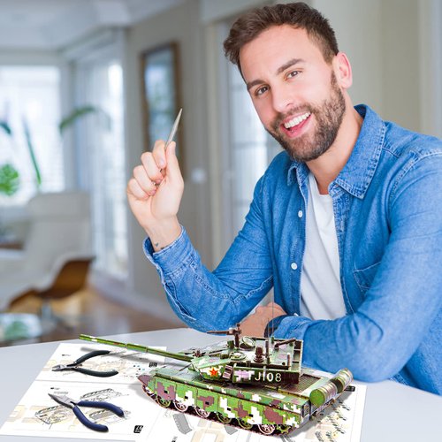 Piececool 3D Metal Puzzles, 99A Main Battle Tank Building Kit, 233Pcs Art Craft Kit for Teens, DIY Vehicle Model, Handcraft Toys for Adults