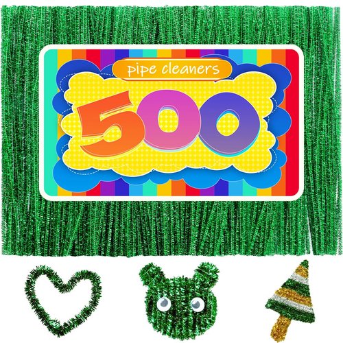 GAGANIU 500pcs Pipe Cleaners, Pipe Cleaners for Crafts, Craft Supplies Multicolor Chenille Stems for Art&Craft Christmas DIY Projects(Green Glitter)