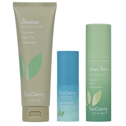 BioClarity Vegan Face Wash, Toner & Eye Gel Set (3 Piece) | Contains Cleanse, Dewy Dew & Eye Will Chill | Wake Up Refreshed | Effective & Gentle Plant-Based Formulas For All Skin Types