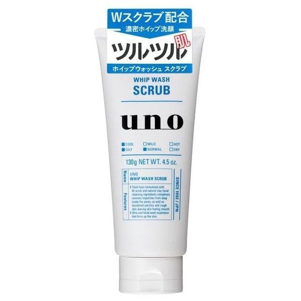 Uno Whip Wash Scrub 4.5 oz Facial Cleanser For Men, Face Wash Men's