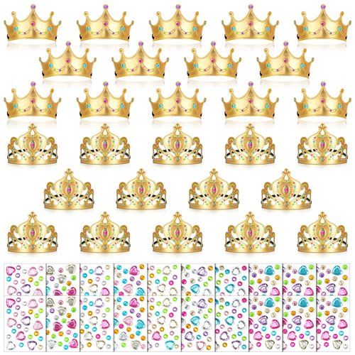 Yaomiao 66 Pieces Foam Princess Tiaras DIY Crowns Kids Party Favors Craft Crystal Diamond Sticker Girls Making Your Own Tiara (Gold)