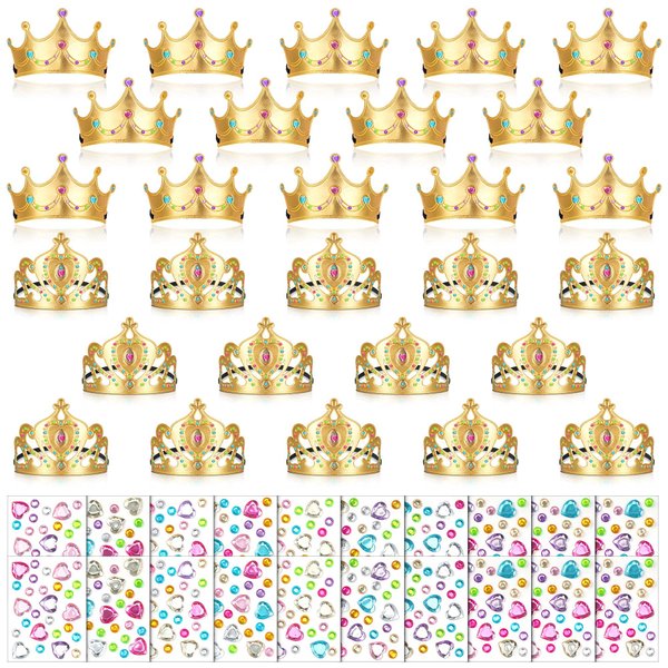 Yaomiao 66 Pieces Foam Princess Tiaras DIY Crowns Kids Party Favors Craft Crystal Diamond Sticker Girls Making Your Own Tiara (Gold)