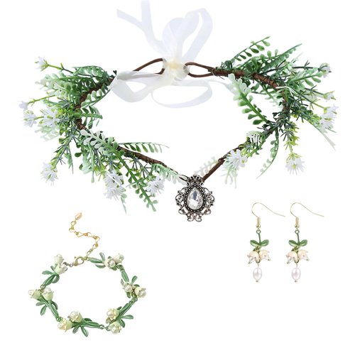 ROCTADA Fairy Flower Crown, Fairy Headpiece Renaissance Accessories, Handmade Wedding Bridal Baby Shower Party Decorations Including Earrings, bracelet