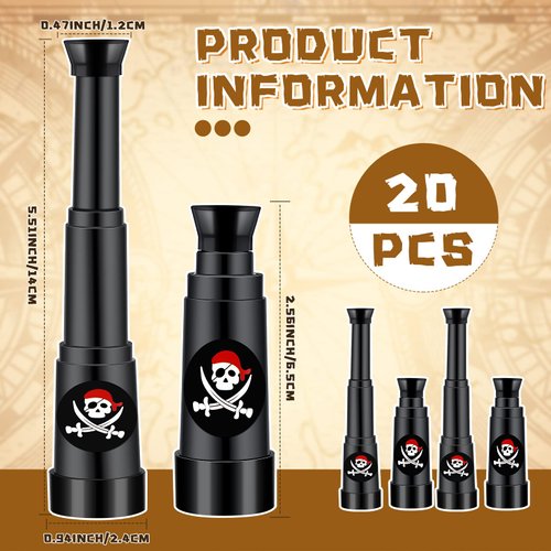 Charniol 20 Pcs Pirate Telescope for Pirate Party Favors Plastic Mini Monocular Toy for Birthday Party Treasure Find Pretend Play Supplies