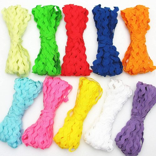 Dandan DIY 50yards Multi-Colors Colorful 5mm Wave Bending Fringe Trim Ribbon for Clothes Dress Sewing Flower Making Home Party Wedding Decoration Lace Ribbon Craft Supply