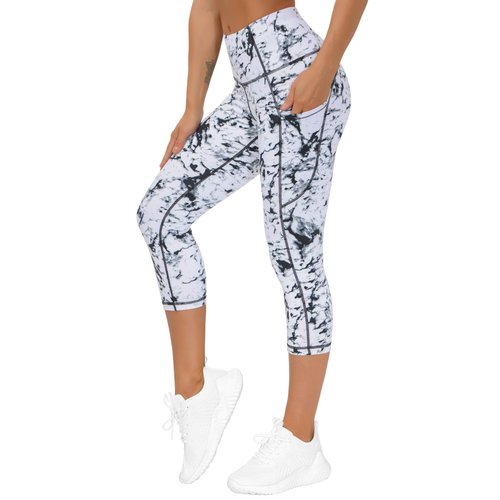 THE GYM PEOPLE Thick High Waist Capris Yoga Pants with Pockets, Tummy Control Workout Running Yoga Leggings for Women