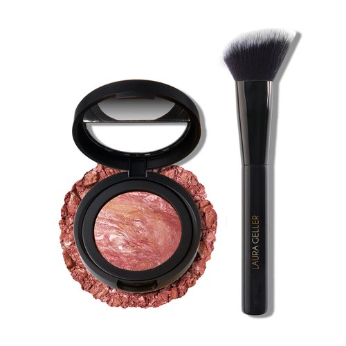 LAURA GELLER NEW YORK Baked Blush-n-Brighten Marbleized Blush - Apricot Berry & Angled Blush Brush 2pc Set