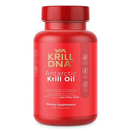 Antarctic Krill Oil by KrillDNA | 1000 mg with Astaxanthin, Omega 3, DHA, EPA, and Phospholipids | Vanilla Coating, No Smell, No Fishy Taste | (120 softgels-60 Servings)