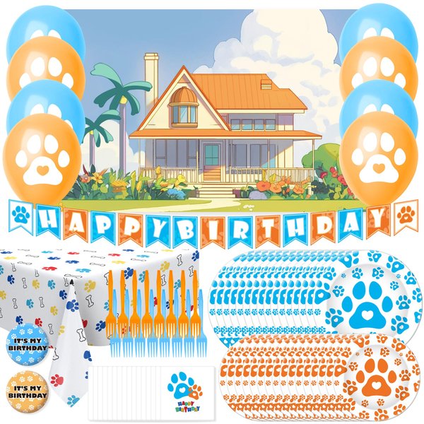 Dog Paw Theme Birthday Party Decorations, Dog Themed Birthday Party Supplies, Birthday Banner Balloons Backdrop Tablecloth Cupcake Toppers for Girls Boy Puppy Birthday Party Baby Shower Decor