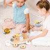 KizKnows Wooden Toy Tea Set for Little Girls, Toddler Tea Party Set Kids Pretend Play Kitchen Accessories with Play Food Gift for Girls Boys 3 Years and up
