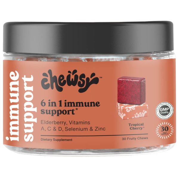 CHEWSY 6-in-1 Immune Support Supplement Fruity Chews with Elderberry, Vitamin C, A & D, Zinc & Selenium - 30-Day Supply, Individually Wrapped Immunity Vitamins Chews for Adults and Kids (1)