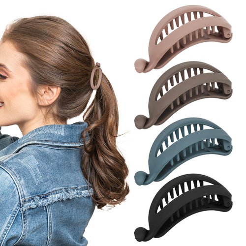 ANBALA Banana Clips for Thin Hair 4PCS Medium Matte Banana Hair Clips for Women Strong Hold Banana Clips for Women Girls Hair Claw Clips for Fine Hair Curly Hair Accessories