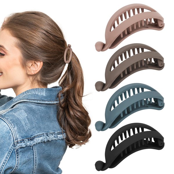 ANBALA Banana Clips for Thin Hair 4PCS Medium Matte Banana Hair Clips for Women Strong Hold Banana Clips for Women Girls Hair Claw Clips for Fine Hair Curly Hair Accessories