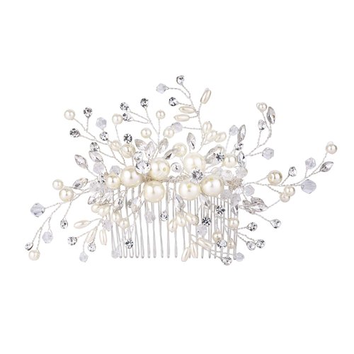 EVER FAITH Wedding Hair Accessories Crystal Simulated Pearl Bridal Hair Comb Cluster Flower Filigree Hair Piece for Bride
