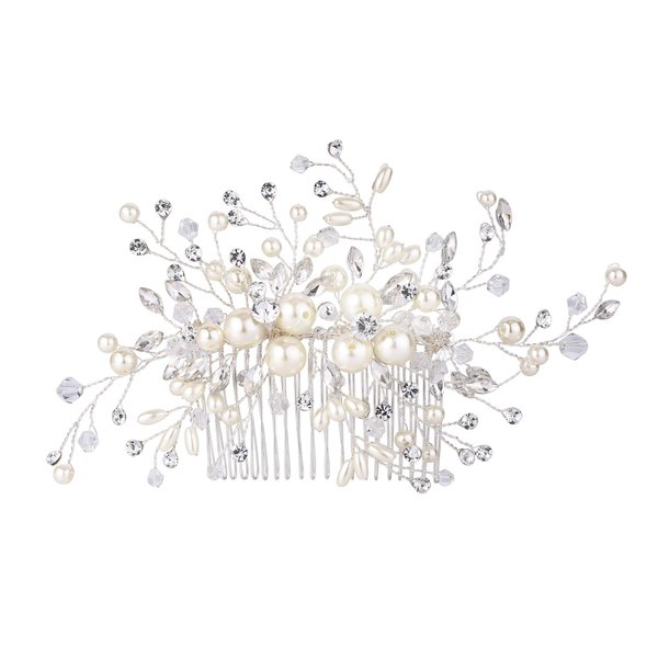 EVER FAITH Wedding Hair Accessories Crystal Simulated Pearl Bridal Hair Comb Cluster Flower Filigree Hair Piece for Bride
