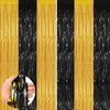 Black Gold 2 Pack Metallic Tinsel Foil Fringe Curtains, 3.3x8.3 Feet Black Gold Streamers for Party, Door Streamers Party Decorations, Party Streamers for Birthday Christmas Party Decorations